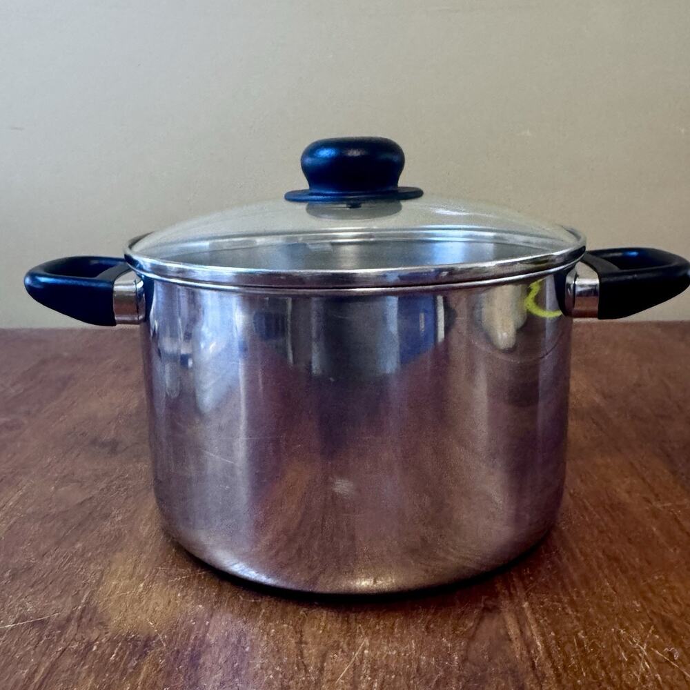 Vintage Revere Ware 6 Qt Stock Pot w/ Glass Lid 1801 Clinton IL USA Stainless